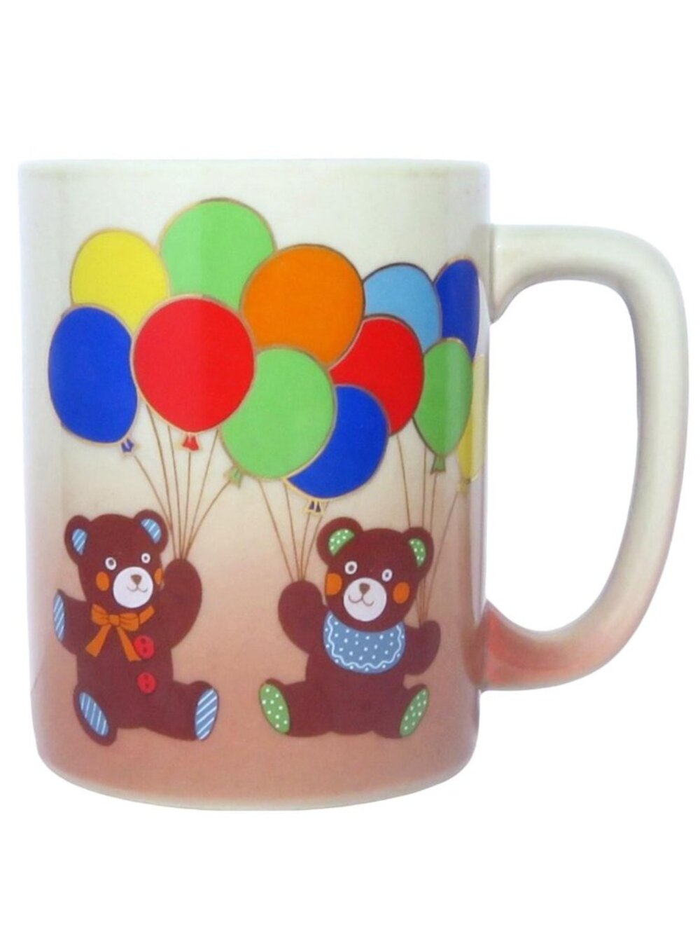 Vintage Otagiri Teddy Bears Holding Colorful Balloons Ceramic Coffee Mug JAPAN